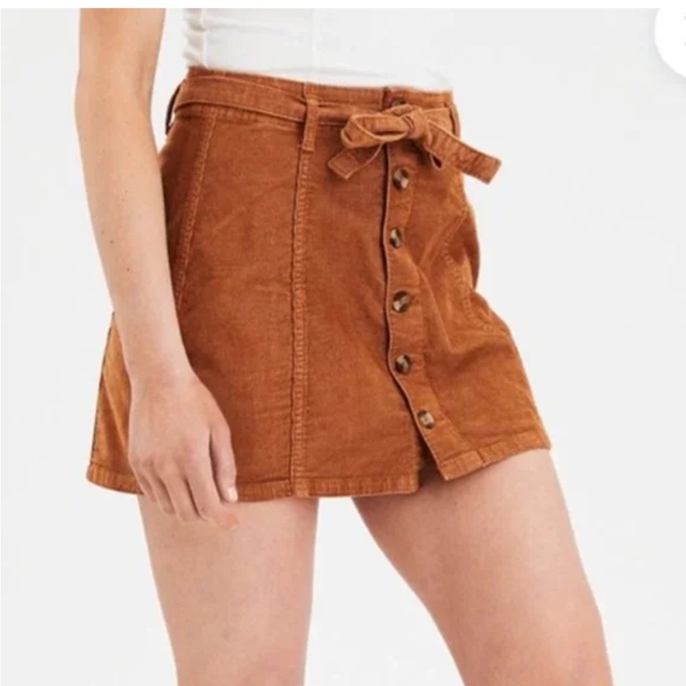 American Eagle Size 6 High Rise A Line Women's Tan Button-Up Skirt Corduroy